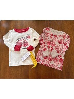 Carters Baby 2-Pack Firetruck Pajamas Shirts Size 12M Cotton Blend Red & White